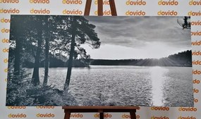 Картина на платно – Залез над езеро в черно и бяло
