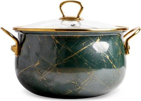 Втора ръка: Тенджера Goldmann GM 8017-22G, 5л, 22х14 см, Емайлирана, Индукция, Стъклен капак, Изумрудено зелено