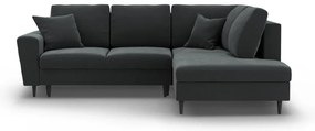 Тъмносив кадифен разтегателен ъглов диван с място за съхранение (десен ъгъл/L форма) Kyoto – Cosmopolitan Design