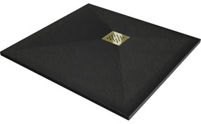 Mexen Stone+ композитен квадратен поддушов съд 100 x 100 см, черен, златен капак - 44701010-G
