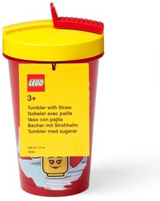 Червена чаша с жълт капак и сламка , 500 ml Iconic - LEGO®