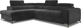 Тъмносив кадифен разтегателен ъглов диван с място за съхранение (ляв ъгъл L форма) Laurence – ELTAP