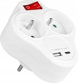 Многофункционален разклонител с ключ, 2 гнезда + USB-C + USB-A