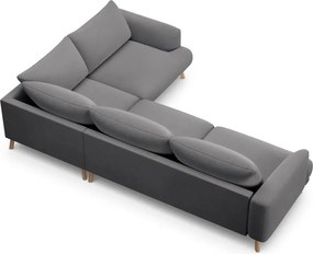 Сив кадифен ъглов диван (десен ъгъл/L форма) Naomi – Micadoni