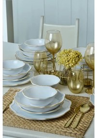 Комплект за хранене 24 части бял/златен/каменна керамика