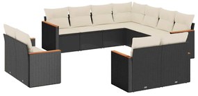 3226497 vidaXL Градински комплект диван с възглавници 11 части черен полиратан