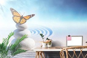 Тапет – Равновесие на камъни с пеперуда