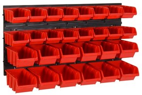 152203 vidaXL Рафтове за гараж 30 части червено и черно 77x39 см полипропилен