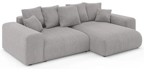 Светлосив разтегателен ъглов диван с място за съхранение от рипсено кадифе (променлив) Luma – Ropez