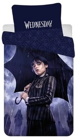 Тъмносиньо единично памучно детско спално бельо 140x200 cm Wednesday "Rain" – Jerry Fabrics