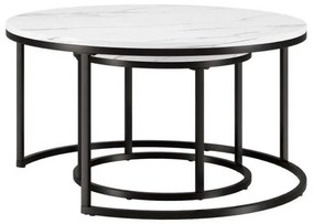 Комплект от 2 кръгли масички за кафе - бял и черен мрамор