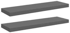 323794 vidaXL Окачени стенни рафтове, 2 бр, сив гланц, 80x23,5x3,8 см, МДФ