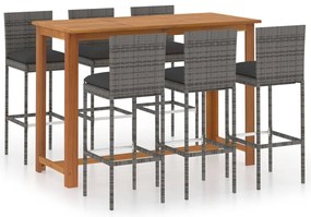 3068007 vidaXL Градински бар комплект с възглавници, 7 части, сив