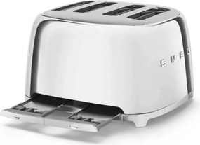 Тостер за хляб SMEG 50's Style TSF03SSEU, 2000W, 4 филии, 6 нива, Тавичка за трохи, Вграден кабел, Неръждаема стомана, Сребрист