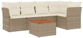 3255960 vidaXL Градински диван с възглавници, 6 части, бежов полиратан