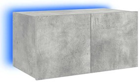 837273 vidaXL Стенен ТВ шкаф с LED осветление, бетонно сив, 60x35x31 см