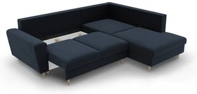 Тъмносин кадифен разтегателен ъглов диван с място за съхранение (десен ъгъл/L форма) Kyoto – Cosmopolitan Design