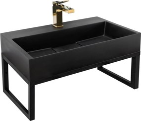 Умивалник мраморен композит Rea GOYA BLACK MAT 70CM + рамка