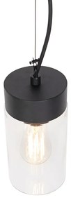 Модерен висящ лампион черен със стъкло IP44 - Jarra