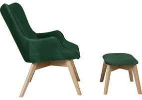 Тъмнозелен кадифен фотьойл с табуретка Niko – Ropez