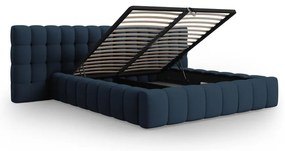 Тъмносиньо тапицирано двойно легло с място за съхранение с включена подматрачна рамка 160x200 cm Mamaia – Micadoni Home