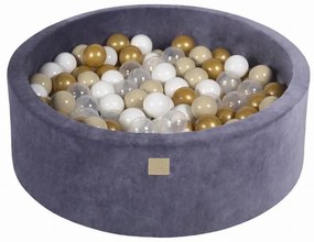 Сиво-син кадифен басейн с топки ø 90x30 cm Montessori – Meowbaby