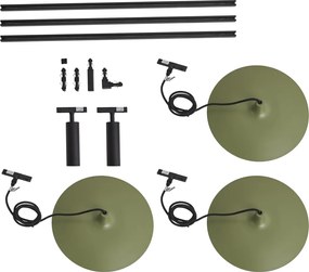 Модерна релсова система черна с 2 прожектора и 3 висящи лампи зелени 1-фазен - Slimline Uzzy Panzi