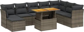 3275517 vidaXL Градински комплект диван с възглавници 9 части сив полиратан