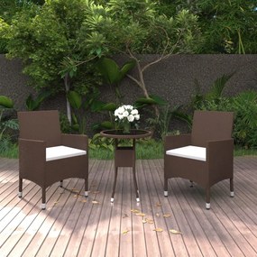 3058461 vidaXL Градински трапезен комплект, 3 части, полиратан, кафяв