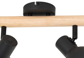 Ръстически прожектор черен с дърво 4-светлина - Flint