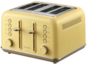 Тостер за хляб BUYDEEM DT640E, 1800W, 4 слота, 7 автоматични програми, 7 степени на препичане, LED индикатори, Тави за трохички, Високо изскачане, Жълт