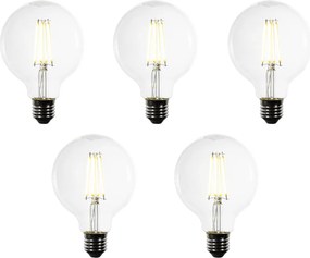 Комплект от 5 LED крушки E27 G95 прозрачна нажежаема жичка 3.8W 806 lm 3000K