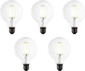 Комплект от 5 LED крушки E27 G95 прозрачни 3.8W 806 lm 3000K