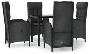 3185188 vidaXL Градински трапезен комплект възглавници 5 части черен полиратан