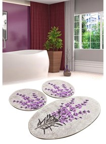 Лилави-бежови килими за баня в комплект от 3 бр. 60x100 cm Lavender – Foutastic