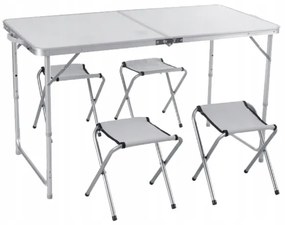 Къмпинг маса с 4 стола в бяло 120x60x70 cm