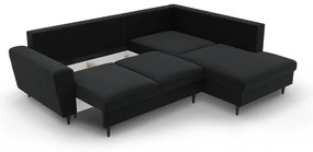 Черен кадифен разтегателен ъглов диван с място за съхранение (десен ъгъл/L форма) Kyoto – Cosmopolitan Design