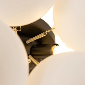 Таванна лампа в стил арт деко черна с опалово стъкло 4-светлина - Uvas