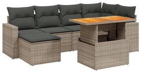 3271417 vidaXL Градински диван с възглавници, 7 части, полиратан, сив