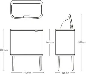 Кош за боклук Brabantia Bo Touch 651118, 3x11 л, Плавно и безшумно отваряне, Голям отвор, Тъмносив