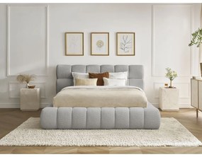 Светлосиво двойно тапицирано легло с място за съхранение с включена подматрачна рамка 160x200 cm Mont Blanc – Bobochic Paris