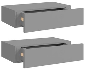 330246 vidaXL Стенни рафтове с чекмеджета, 2 бр, сиви, 40x23,5x10 см, МДФ