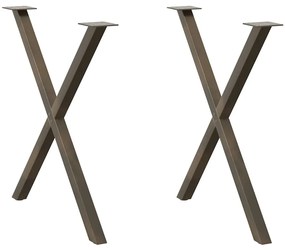 4012923 vidaXL Крака за трапезна маса, X-образни, 2 бр., естествена стомана, 80 x (72-73) см, стомана