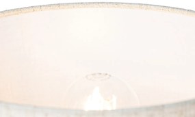 Ръстична настолна лампа дърво с ленена абажур бежова 25 см - Mels