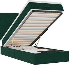 3314291 vidaXL Османска легло с матраци и LED, тъмнозелено, 90x190 см, кадифе