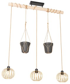 Ръстична висяща лампа златиста с дърво 3-светлина - Yura
