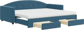3197372 vidaXL Канапе с изтеглящо легло и чекмеджета синьо 90x200 см кадифе