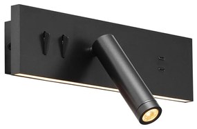 Стенна лампа черна регулируема с USB-C вкл. LED - Modric