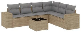 3254956 vidaXL Градински диван с възглавници, 7 части, бежов полиратан