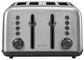 Тостер за хляб BUYDEEM DT640E, 1800W, 4 слота, 7 автоматични програми, 7 степени на препичане, LED индикатори, Тави за трохички, Високо изскачане, Инокс